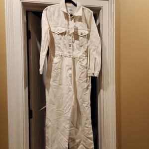 Zara white denim jumpsuit